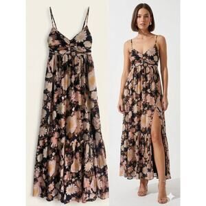 Abercrombie & Fitch Floral Crinkle Textured Maxi Dress Boho Slit Summer Size XS